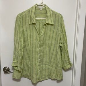 Coldwater Creek Linen Buttonup Shirt Celery Green